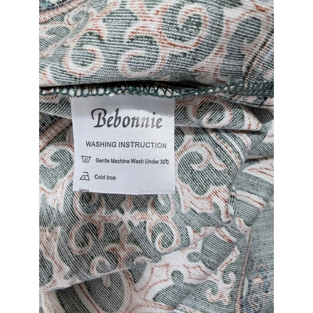 Bebonnie Tunic Top Women XXL Green Damask Print Split V-Neck 3/4 Sleeve Blouse - Picture 4 of 6